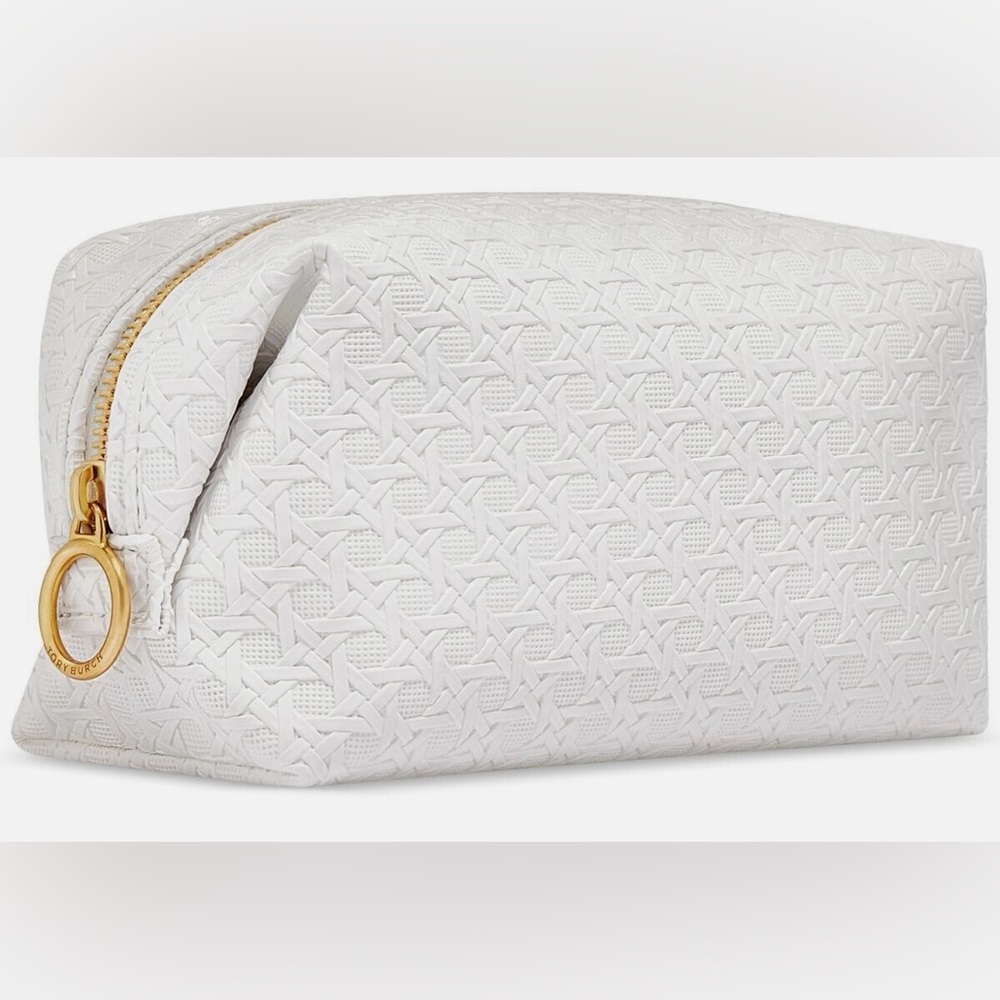 Tory Burch White and Gold Cosmetic Bag